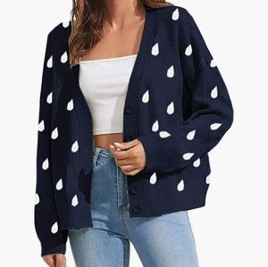 MISUMALLS Women's Cute Knit Cardigan Sweaters V Neck Long Sleeve Button Raindrop